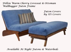 Dillon Warm Cherry Wallhugger LoveSeat & Ottoman Futon Frame 