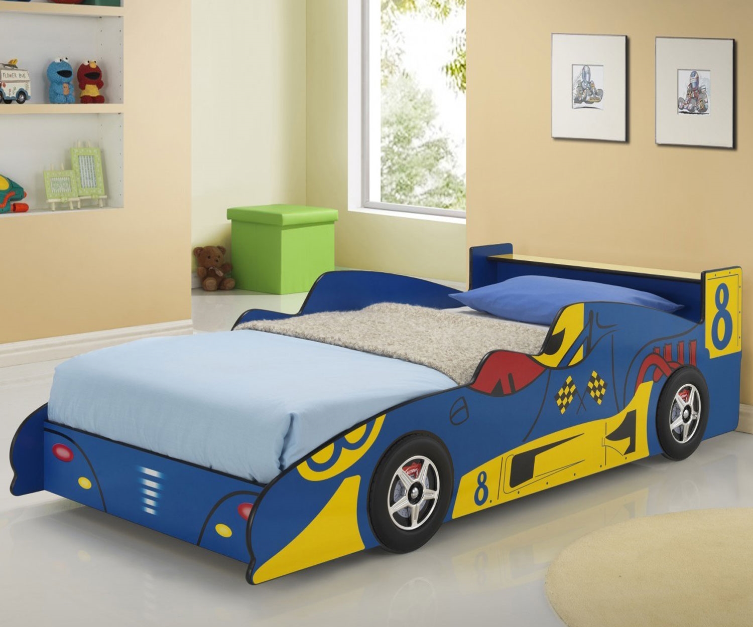 twin-race-car-bed-yello-and-blue – Right Futons & Waterbeds